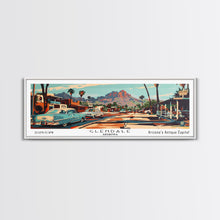 Carregar imagem no visualizador da galeria, Glendale Arizona Panoramic Wall Art, Mid Century Modern Framed Canvas Print, Retro Pop Art Travel Poster, Home Decor, Office Wall Art, Gift Idea
