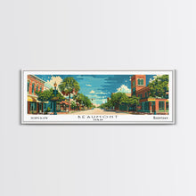 Carregar imagem no visualizador da galeria, Beaumont Texas Panoramic Painting, Mid Century Modern Framed Canvas Print, Retro Pop Art Travel Poster, Living Room Wall Art, City Print
