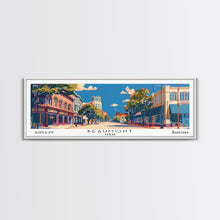Carregar imagem no visualizador da galeria, Beaumont Texas Panoramic Painting, Mid Century Modern Framed Canvas Print, Retro Pop Art Travel Poster, Living Room Wall Art, City Print
