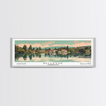 Cargar imagen en el visor de la galería, Bellevue Washington Panoramic Painting, Mid Century Modern Framed Canvas Print, Retro Pop Art Travel Poster, Office Wall Art, City Print
