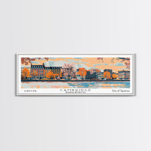 Carregar imagem no visualizador da galeria, Cambridge Massachusetts Panoramic Painting, Mid Century Modern Framed Canvas Print, Retro Pop Art Travel Poster, Home Decor, City Print
