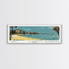 Cargar imagen en el visor de la galería, Clearwater Florida Panoramic Painting, Mid Century Modern Framed Canvas Print, Retro Pop Art Travel Poster, Home Decor, City Art
