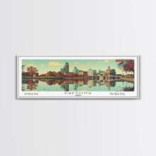 Load image into Gallery viewer, Dayton Ohio Panoramic Wall Art, Mid Century Modern Framed Canvas Print, Retro Pop Art Travel Poster, City Home Decor, Office Decor
