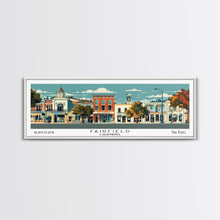 Carregar imagem no visualizador da galeria, Fairfield California Panoramic Art, Mid Century Modern Framed Canvas Print, Retro Pop Art Travel Poster, Office Wall Decor
