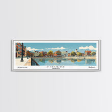 Cargar imagen en el visor de la galería, Fishers Indiana Panoramic Painting, Mid Century Modern Framed Canvas Print, Retro Pop Art Travel Poster, Home Wall Decor
