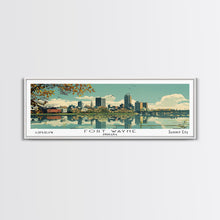 Load image into Gallery viewer, Fort Wayne Indiana Panoramic Art, Mid Century Modern Framed Canvas Print, Retro Pop Art Travel Poster, Home Wall Decor
