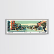 Load image into Gallery viewer, Vallejo California Panoramic Art, Mid Century Modern Framed Canvas Print, Retro Pop Art Travel Poster, City Print, Living Room Wall Decor
