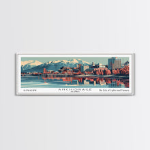 Carregar imagem no visualizador da galeria, Anchorage Alabama Panoramic Painting, Framed Canvas Print, Mid Century Modern Wall Art, Retro Pop Art Travel Poster, Living Room Decor, City Art
