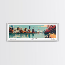 Carregar imagem no visualizador da galeria, Austin Texas Panoramic Painting, Framed Canvas Print, Mid Century Modern Wall Art, Retro Pop Art Travel Poster, Home Decor, City Art
