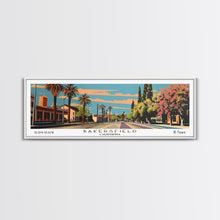 Carregar imagem no visualizador da galeria, Bakersfield California Panoramic Painting, Framed Canvas Print, Mid Century Modern Wall Art, Retro Pop Art Travel Poster, Living Room Decor, City Art
