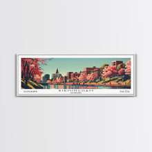Cargar imagen en el visor de la galería, Birmingham Alabama Panoramic Painting, Framed Canvas Print, Mid Century Modern Wall Art, Retro Pop Art Travel Poster, Office Decor, City Art
