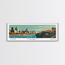 Carregar imagem no visualizador da galeria, Buffalo New York Panoramic Painting, Framed Canvas Print, Mid Century Modern Wall Art, Retro Pop Art Travel Poster, Office Decor, City Art
