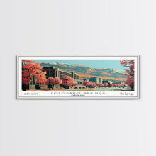 Load image into Gallery viewer, Colorado Springs Colorado Panoramic Painting, Framed Canvas Print, Mid Century Modern Wall Art, Retro Pop Art Travel Poster, Office Decor, City Art
