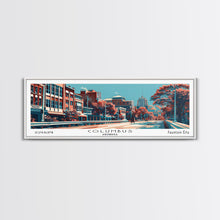 Cargar imagen en el visor de la galería, Columbus Georgia Panoramic Painting, Framed Canvas Print, Mid Century Modern Wall Art, Retro Pop Art Travel Poster, Home Decor, City Art
