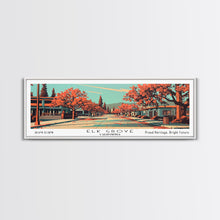 Load image into Gallery viewer, Elk Grove California Panoramic Painting, Framed Canvas Print, Mid Century Modern Wall Art, Retro Pop Art Travel Poster, Office Decor, City Art

