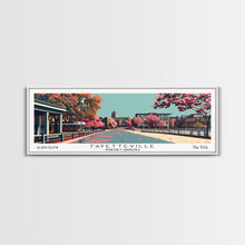Carregar imagem no visualizador da galeria, Fayetteville North Carolina Panoramic Painting, Framed Canvas Print, Mid Century Modern Wall Art, Retro Pop Art Travel Poster, Home Decor, City Art
