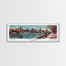 Load image into Gallery viewer, Fort Wayne Indiana Panoramic Painting, Framed Canvas Print, Mid Century Modern Wall Art, Retro Pop Art Travel Poster, Office Decor, City Art
