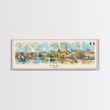 Load image into Gallery viewer, Bari Italy Panoramic Travel Poster, Framed Canvas Print or Metal Wall Art, Travel Art, Home Decor, Panoramic Painting, Midcentury Art
