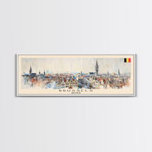 Carregar imagem no visualizador da galeria, Brussels Belgium Panoramic Travel Poster, Framed Canvas Print or Metal Wall Art, Travel Art, Home Decor, Panoramic Painting, Midcentury Art
