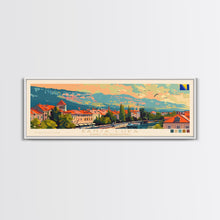 Load image into Gallery viewer, Banja Luka Bosnia Panoramic Travel Poster, Framed Canvas Print or Metal Wall Art, Travel Art, Home Decor, Panoramic Painting, Midcentury Art
