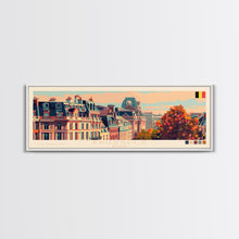 Carregar imagem no visualizador da galeria, Brussels Belgium Panoramic Travel Poster, Framed Canvas Print or Metal Wall Art, Travel Art, Home Decor, Panoramic Painting, Midcentury Art
