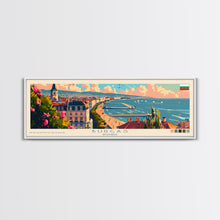 Carregar imagem no visualizador da galeria, Burgas Bulgaria Panoramic Travel Poster, Framed Canvas Print or Metal Wall Art, Travel Art, Home Decor, Panoramic Painting, Midcentury Art
