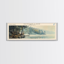 Load image into Gallery viewer, Bantam Lake Connecticut Lake House Art, Framed Canvas Print, Panoramic Travel Poster, Scenic View, Modern Decor, Water Reflection
