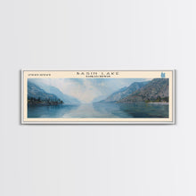 Load image into Gallery viewer, Basin Lake Panoramic Framed Canvas Print, Lake House Decor, Scenic Painting, Travel Poster, Rustic Art, Nature Wall Art

