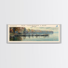 Cargar imagen en el visor de la galería, Big Chapman Lake Indiana Framed Canvas Print, Panoramic Lake House Art, Scenic Painting, Travel Poster, Rustic Art, Water Reflection
