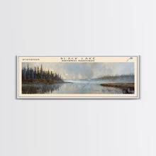 Carregar imagem no visualizador da galeria, Black Lake Canada Northwest Territories Framed Canvas Print, Panoramic Lake House Art, Scenic View, Travel Poster, Lake Painting
