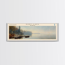 Carregar imagem no visualizador da galeria, Burt Lake Michigan Framed Canvas Print, Panoramic Lake House Decor, Wall Art, Travel Poster, Rustic Lake Painting, Nature Art
