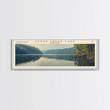 Cargar imagen en el visor de la galería, Cedar Creek Lake Kentucky Framed Canvas Print, Panoramic Lake House Decor, Wide Wall Art, Travel Poster, Rustic Lake Painting, Nature Art
