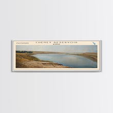 Cargar imagen en el visor de la galería, Cheney Reservoir Kansas Framed Canvas Print, Panoramic Lake House Decor, Wide Wall Art, Travel Poster, Rustic Lake Painting, Home Decor
