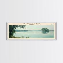 Load image into Gallery viewer, Clinton Lake Illinois Framed Canvas Print, Panoramic Lake House Decor, Wide Wall Art, Travel Poster, Rustic Lake Painting, Nature Art
