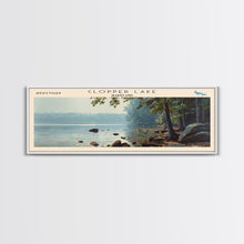 Load image into Gallery viewer, Clopper Lake Maryland Framed Canvas Print, Lake House Art, Panoramic Wide Art, Travel Poster, Minimalist Lake Painting, Home Decor
