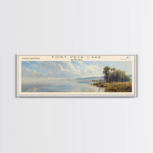 Load image into Gallery viewer, Fort Peck Lake Montana Framed Canvas Print, Lake House Art, Panoramic Wall Art, Travel Poster, Serene Lake Painting, Home Decor
