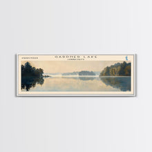 Load image into Gallery viewer, Gardner Lake Connecticut Framed Canvas Print, Lake House Art, Panoramic Wall Art, Travel Poster, Tranquil Lake Painting, Home Decor
