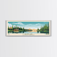 Carregar imagem no visualizador da galeria, Aylmer Lake Northwest Territories Framed Canvas Print, Panoramic Travel Poster, Midcentury Modern Wall Art, Pop Art, Lake House Decor
