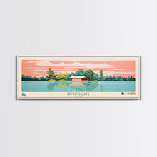 Load image into Gallery viewer, Banning Lake Indiana Framed Canvas Print, Panoramic Travel Poster, Midcentury Modern Wall Art, Pop Art, Bedroom Decor
