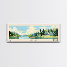 Carregar imagem no visualizador da galeria, Bass Lake Indiana Framed Canvas Print, Panoramic Travel Poster, Midcentury Modern Wall Art, Pop Art, Nature Bedroom Decor, Lake House Art, Scenic Lake House
