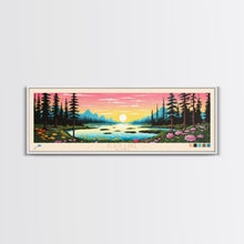 Carregar imagem no visualizador da galeria, Black Lake Southwest Alaska Framed Canvas Print, Panoramic Travel Poster, Midcentury Modern Wall Art, Pop Art, Nature Bedroom Decor, Scenic Lake House Art

