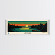 Carregar imagem no visualizador da galeria, Candle Lake Saskatchewan Framed Canvas Print, Midcentury Modern Panoramic Wall Art, Living Room Decor, Pop Art, Travel Poster Art, Scenic Nature Painting
