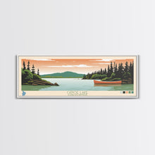 Carregar imagem no visualizador da galeria, Canoe Lake Saskatchewan Framed Canvas Print, Midcentury Modern Panoramic Wall Art, Living Room Decor, Pop Art, Travel Poster Art, Scenic Nature Painting
