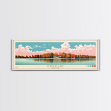 Load image into Gallery viewer, Clinton Lake Illinois Framed Canvas Print, Midcentury Modern Panoramic Wall Art, Living Room Decor, Pop Art, Travel Poster Art, Scenic Nature Painting, Lake House Decor
