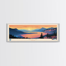 Load image into Gallery viewer, Crater Lake Oregon Framed Canvas Print, Pop Art Panoramic Travel Poster, Midcentury Modern, Wall Art, Scenic Nature Painting, Bedroom Decor, Living Room Art

