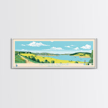 Load image into Gallery viewer, Diamond Hill Reservoir Rhode Island Framed Canvas Print, Midcentury Modern Panoramic Wall Art, Living Room Decor, Pop Art, Travel Poster Art, Scenic Nature Painting
