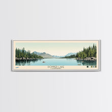Load image into Gallery viewer, Donner Lake California Framed Canvas Print, Midcentury Modern Panoramic Wall Art, Bedroom Decor, Pop Art, Travel Poster Art, Scenic Nature Painting
