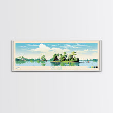 Load image into Gallery viewer, Enid Lake Mississippi Framed Canvas Print, Panoramic Art, Midcentury Modern, Pop Art, Living Room Decor, Travel Poster, Lake Painting
