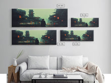 Load image into Gallery viewer, 80s style Cyberpunk Japanese City, Retro Punk Tokyo, Framed Canvas Print, Framed Wall Art, Large Panoramic Wall Decor
