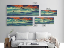 Carregar imagem no visualizador da galeria, Beautiful Fantasy Mountain Landscape With Orange Clouds, Framed Canvas Print, Ready To Hang Panoramic Wall Decorr
